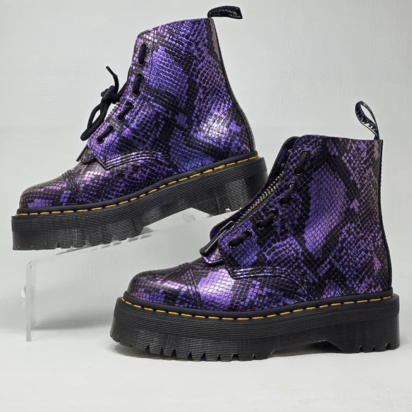 Dr. Martens Sinclair Boots Womens Size 8 Purple Snake Platform Zip Lace Up New - Picture 3 of 11